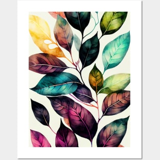 Watercolor colors leaves pattern Posters and Art